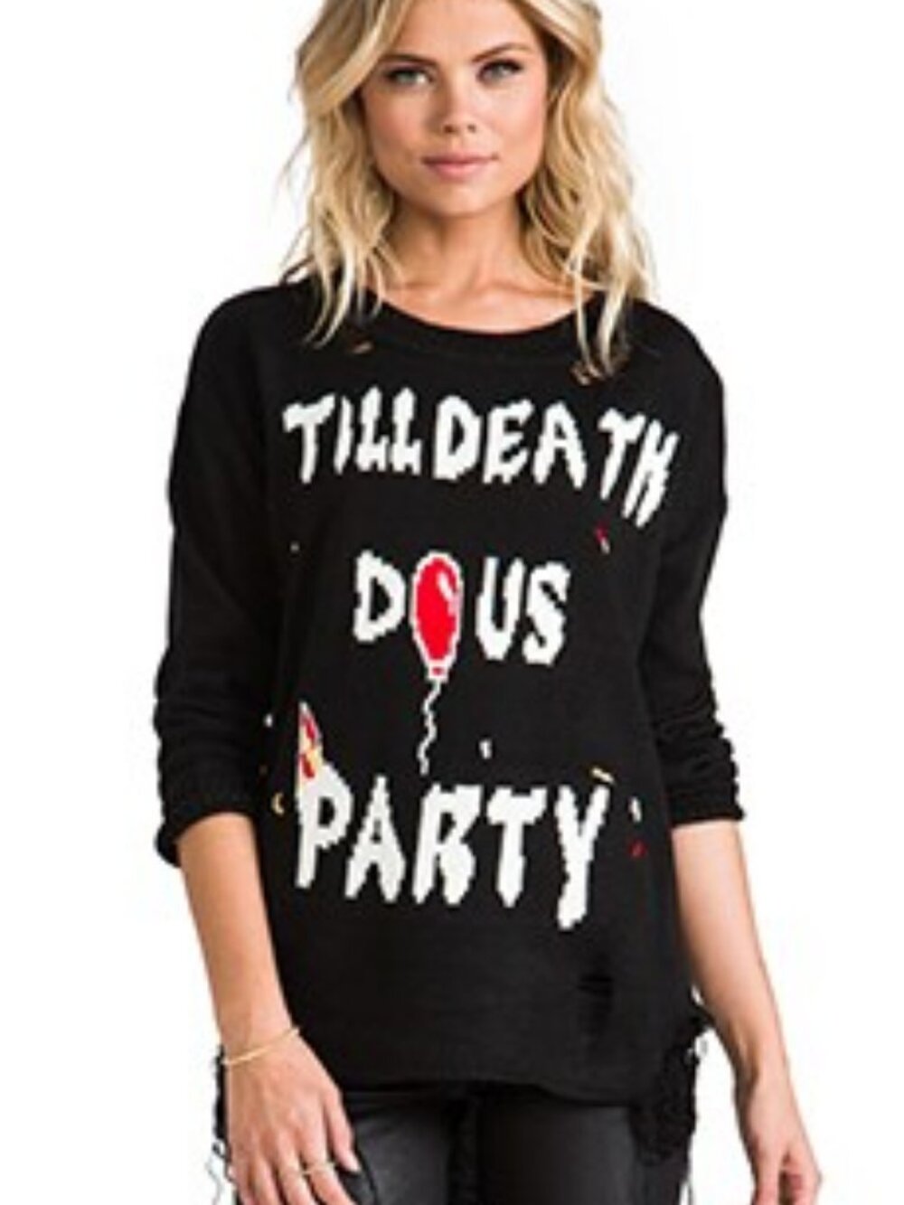 UNIF Black 'Till Deatht Do Us Party' Distressed Knit Sweater